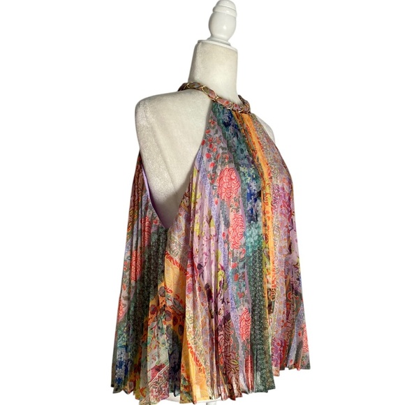 Alice + Olivia Alycia Printed Pleated Chiffon Top Halter Multicolor - Picture 7 of 13